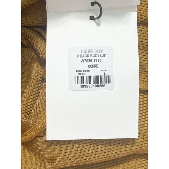Goldsign The Rib Deep Bodysuit NWT Long Sleeve‎ Golden Yellow Ochre Small - Picture 3 of 16